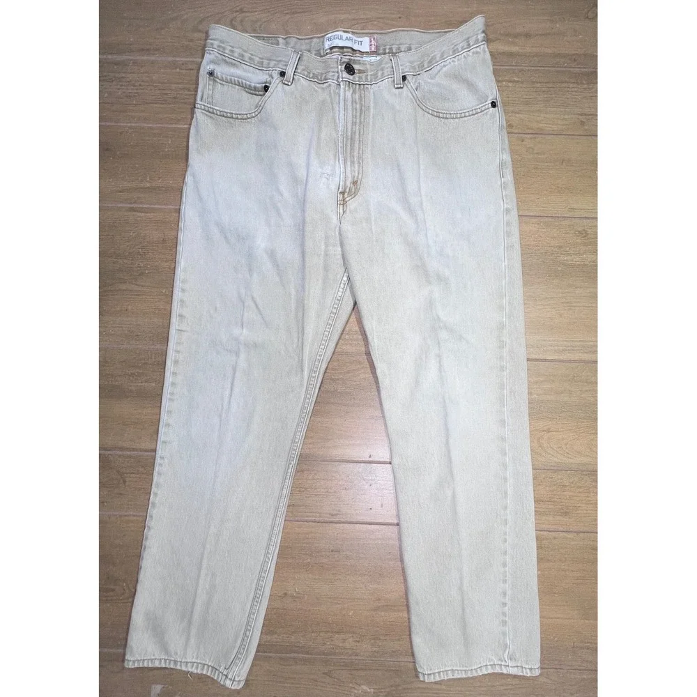 Levi's 505‎ Regular Fit Jeans Mens 36x30 Khaki Tan Wash Straight Leg vintage Y2K